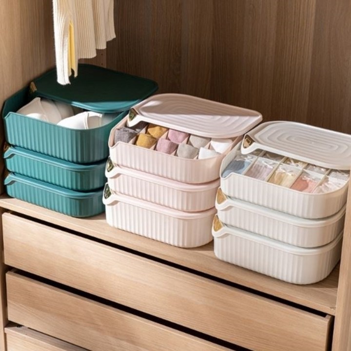 순록 뚜껑있는 칸막이 리빙박스 속옷 양말 옷 정리함 수납함 3가지, 1개, 화이트