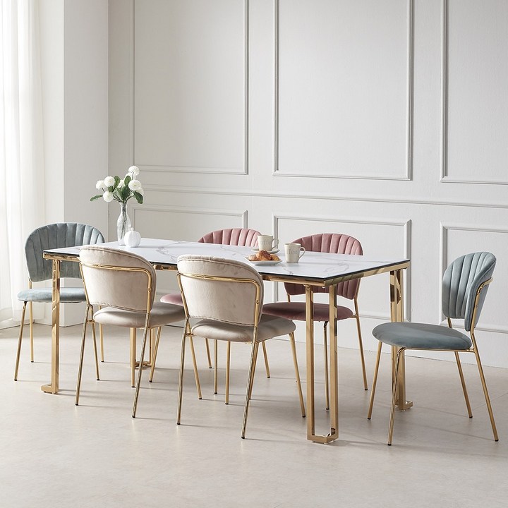 벨벳의자 2개set 엘린까사 마리아 골드 벨벳 의자 식탁 카페 테이블 인테리어 디자인 1인 예쁜 의자 라운지체어 3color, 핑크+핑크