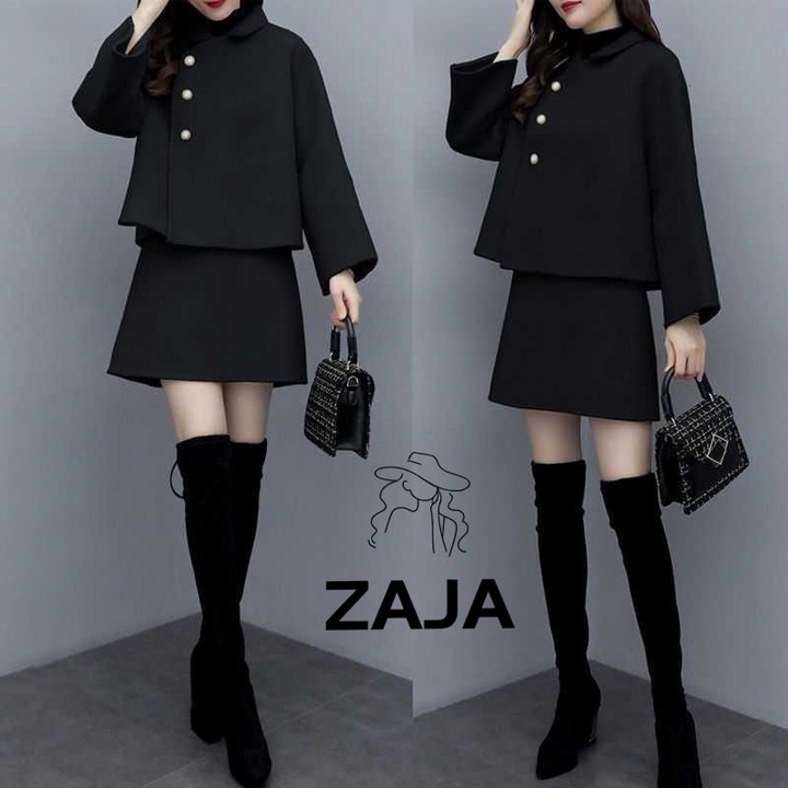 ZAJA 여성 모직 투피스세트 여성스러운 코트 + 스커트 캐주얼 상하의세트