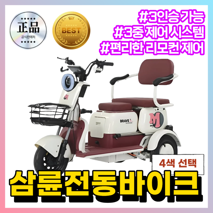 밸런트 안전한 삼륜 전동바이크 세발 전기스쿠터 출퇴근 고출력 리튬배터리 나들이 성인용, 클래식화이트, a.600w_48v20a