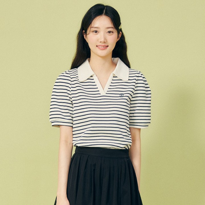 JJ지고트    퍼프 슬리브 브이 칼라 티셔츠 GP5P0TS501