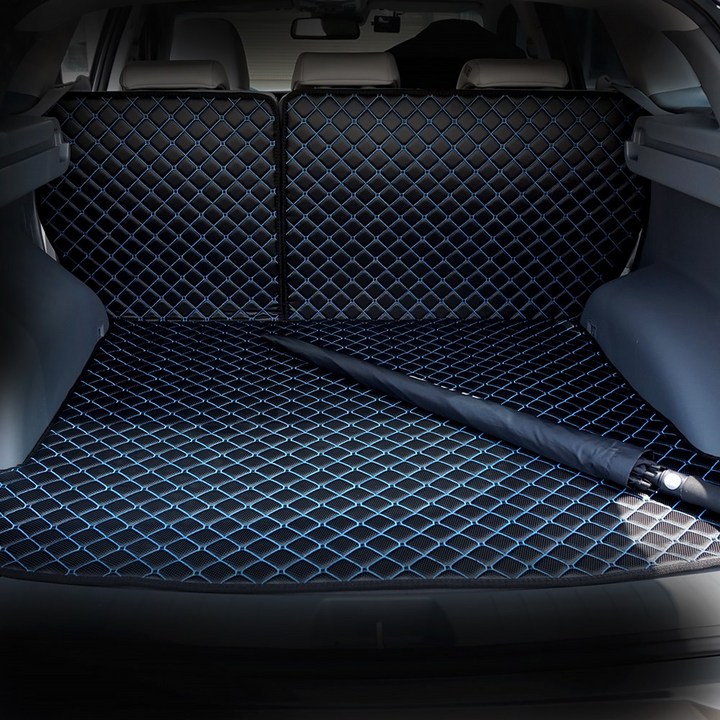 아이빌 현대 넥쏘 신형퀼팅 4D 자동차 트렁크매트 + 2열등받이 풀세트, 블랙+블루