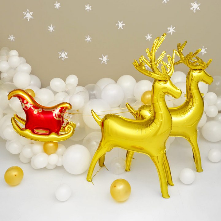 에어벌룬 [원팩] 크리스마스 은박풍선 에어벌룬 루돌프 앤 썰매 [골드] 대, 단품