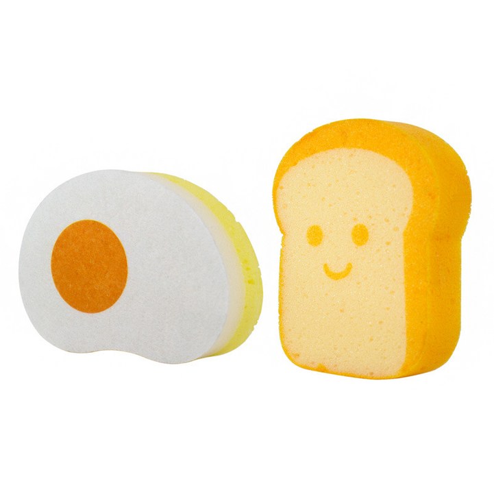 차이나다 주방 스펀지 캐릭터 수세미 계란+식빵 세트, 1세트, 2개