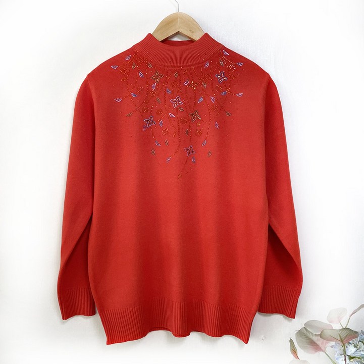 국민할매 엄마옷 할머니옷 나리꽃 반목 도톰한 스웨터 니트 티셔츠MMSR2 겨울 목폴라 요양원옷 실내복