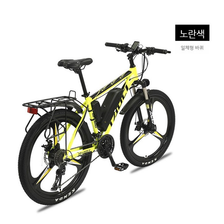 26인치 전기 자전거 리튬배터리 MTB 산악자전거 오프로드 성인용 배달용 등하교용 자전거, 06. 블랙/옐로우 일체륜