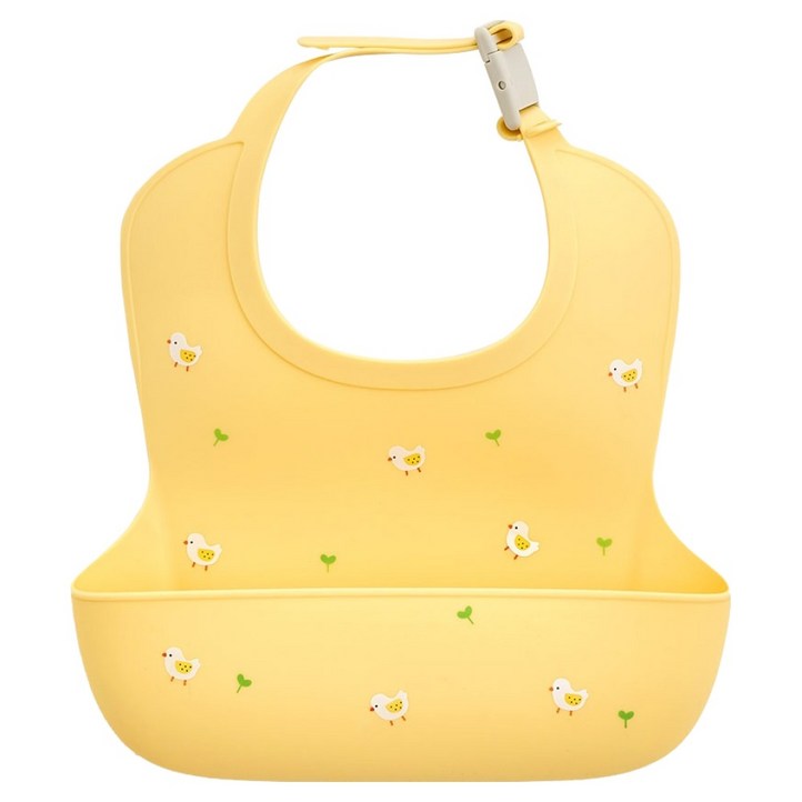 퍼기 유아용 방수 버클형 실리콘 이유식 턱받이, 1개, 1개입, 버터옐로우