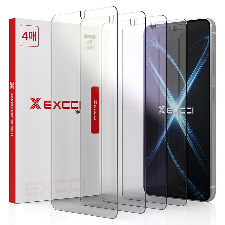 엑씨 글리터 2.5D 라운드컷 완벽 핏 강화유리 휴대폰 액정보호필름 4p 세트, 1세트