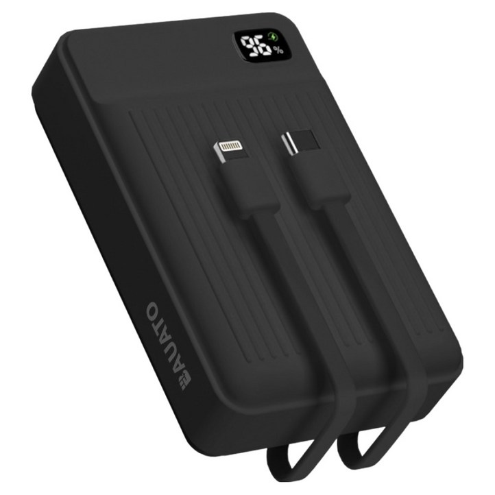 바우아토 고속 입출력 케이블 일체형 미니 대용량 난연 보조배터리 20000mAh C타입 애플8핀 PD 22.5W, 단일상품, 블랙