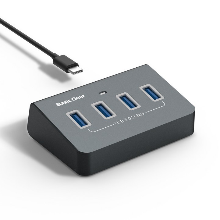 베이직기어 4포트 무전원 USB 3.0 허브 1.5m, 스페이스 그레이, 1개