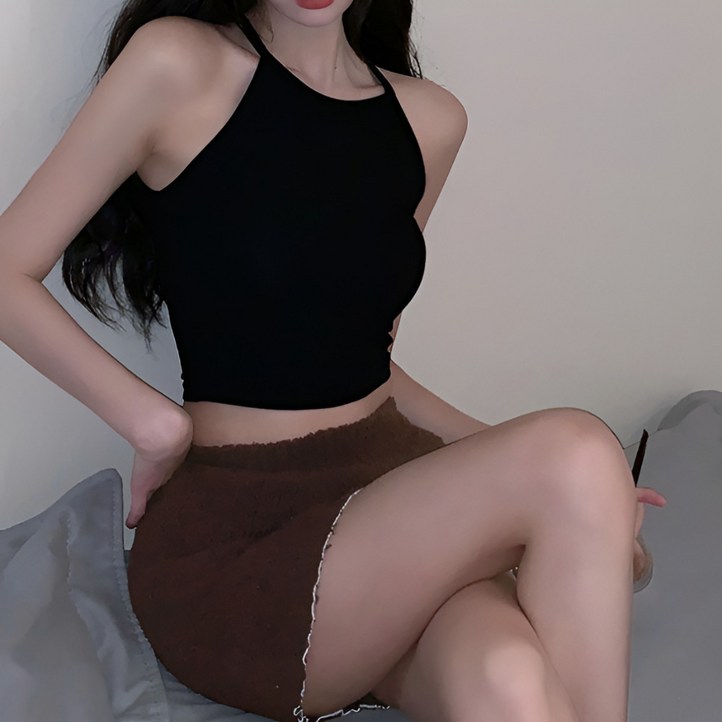 마켓피아 여성용 슬림 크롭 홀터넥 나시