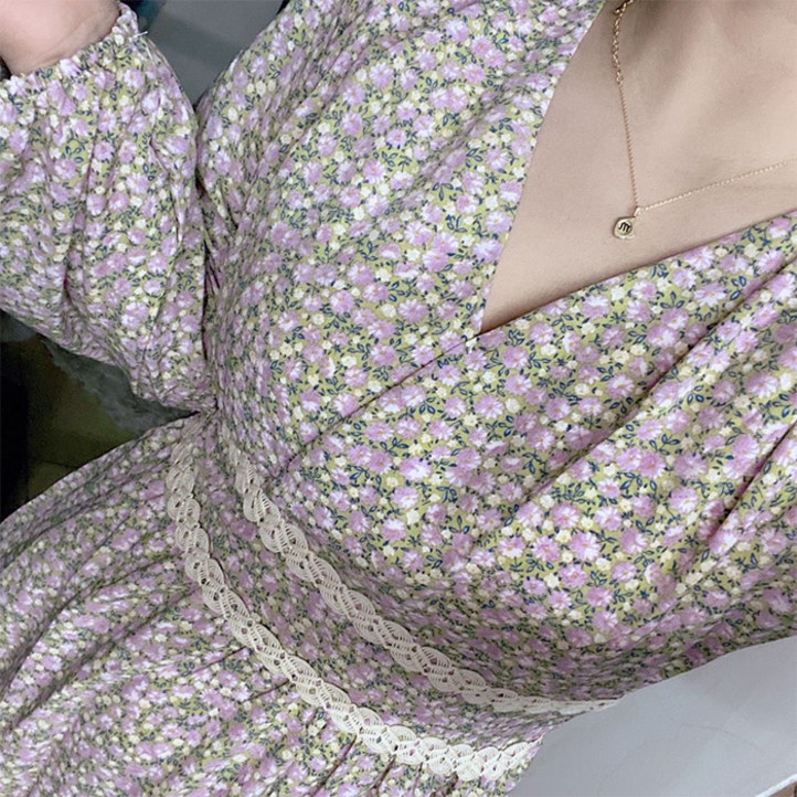 여성용 블랙101 몬스 플라워 스모크 롱원피스 CH2319122