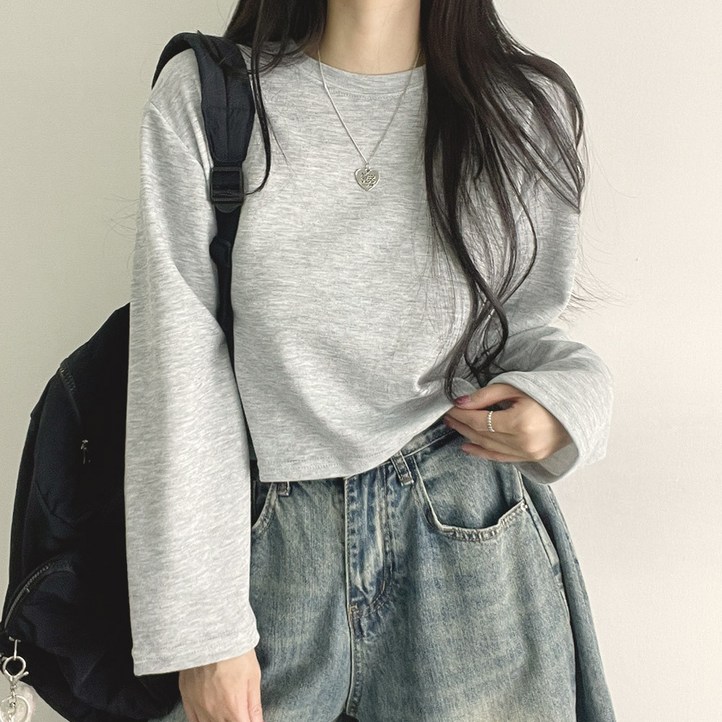여성용 소프트 크롭 긴팔 티셔츠