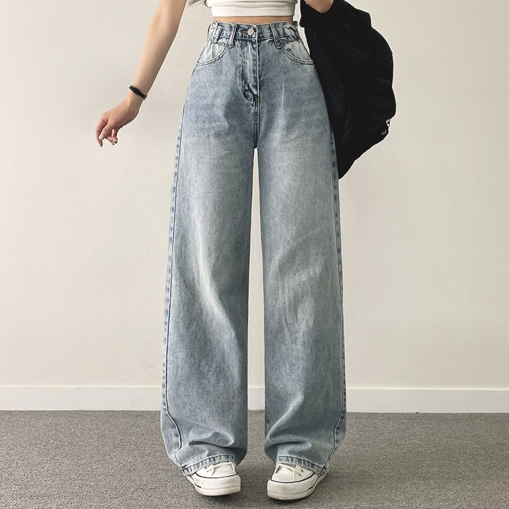 애니웨어 여성용 일자 와이드 데님 팬츠