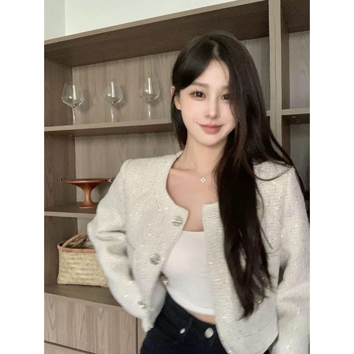 여성 키작녀 트위드자켓 재킷 브이넥 자켓 슬로우리스트