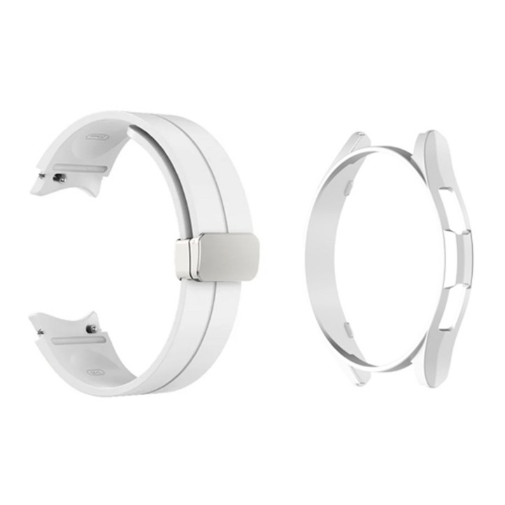 미소피아 갤럭시워치6 5 4 프로 클래식 D버클 실리콘 스트랩 케이스 세트 마그네틱 스포츠 밴드 시계줄, 화이트세트