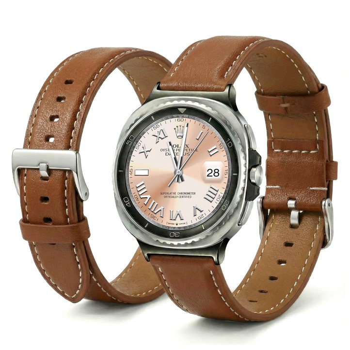 캘릭스 갤럭시워치 호환 클래식 가죽 레더 밴드 스트랩, 1개, 브라운블랙커넥터