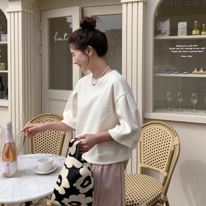 메이블루 아방 핀턱 반팔맨투맨