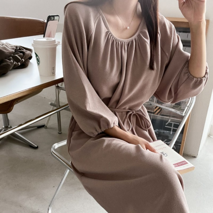럽즈올 국내제작 빅사이즈 긴팔 허리끈 셔링 롱원피스 럽즈올 국내제작 빅사이즈 긴팔 허리끈 셔링 롱원피스