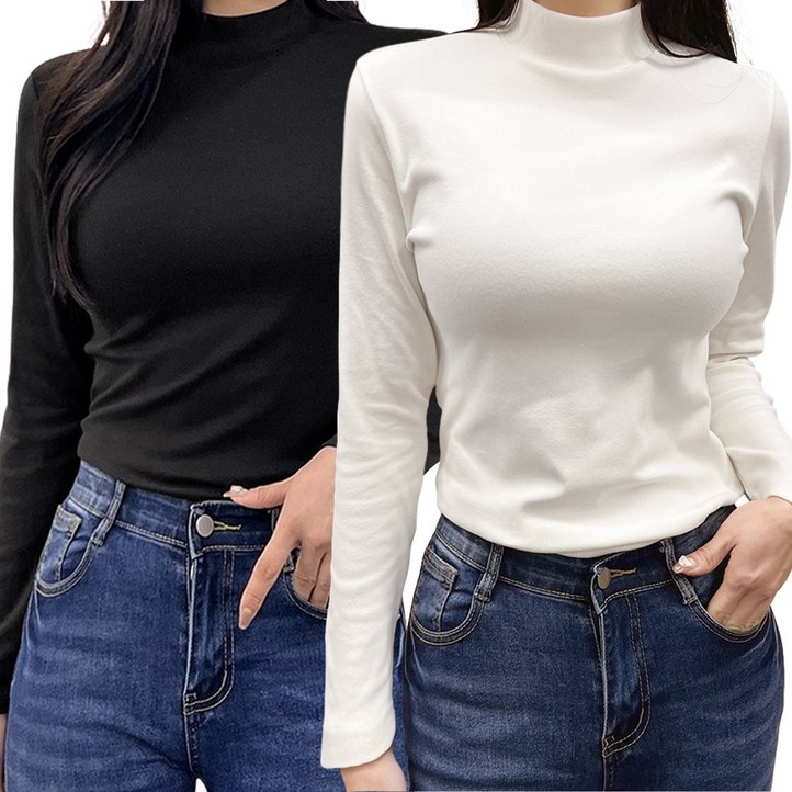 모던바이브 여성 반목티 반목 폴라 긴팔 티셔츠 2종세트 모던바이브 여성 반목티 반목 폴라 긴팔 티셔츠 2종세트