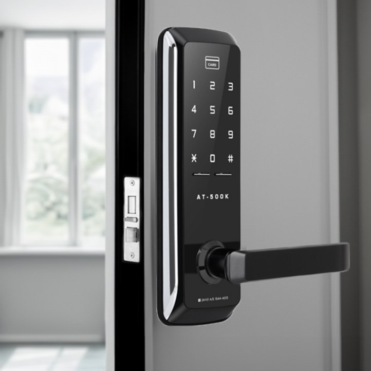 자가설치 유니코 무타공 도어락 AT500K 미니주키 현관문도어락 번호키 디지털도어락 카드키별도, 500K, 고객직접설치
