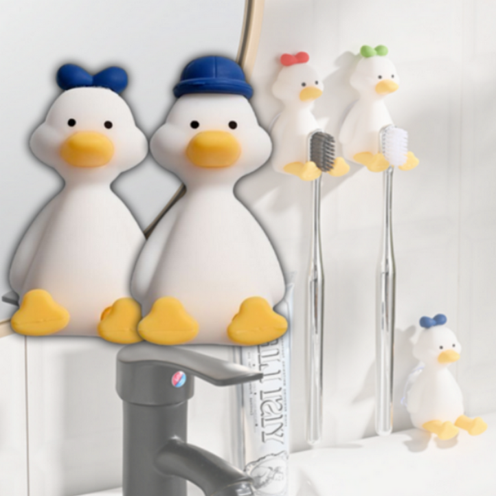 귀여운 실리콘 흡착형 오리 칫솔걸이 칫솔꽂이