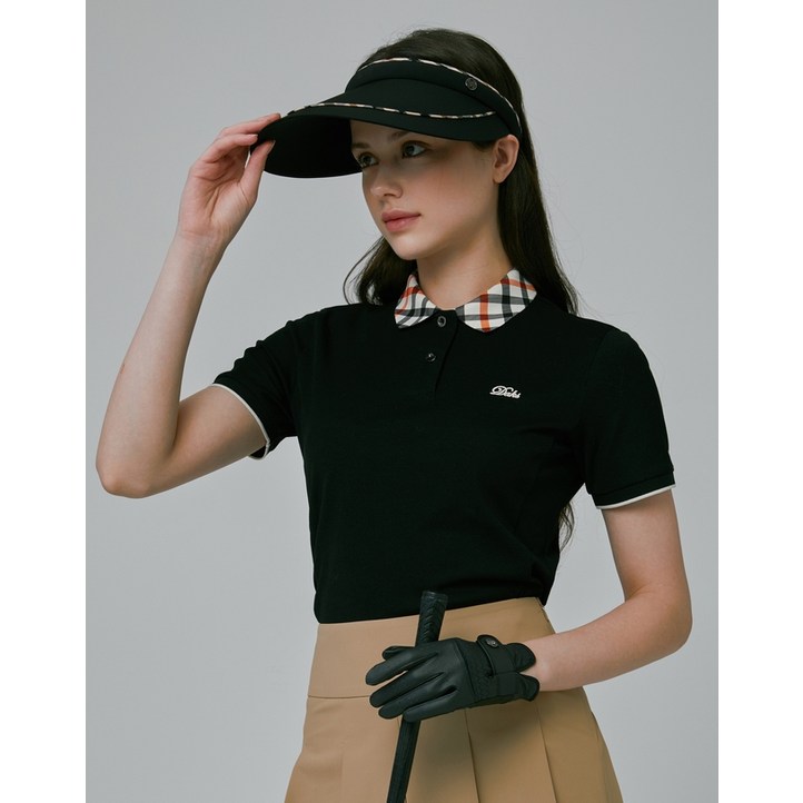23SS PREMIUM CLASSIC 블랙 아이스코튼 체크 카라 반팔 티셔츠 DNTS3B903BK