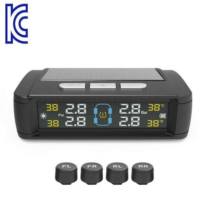 TPMS 센서 타이어 모니터 압력 공기압 온도 측정기 태양열충전 경보장치