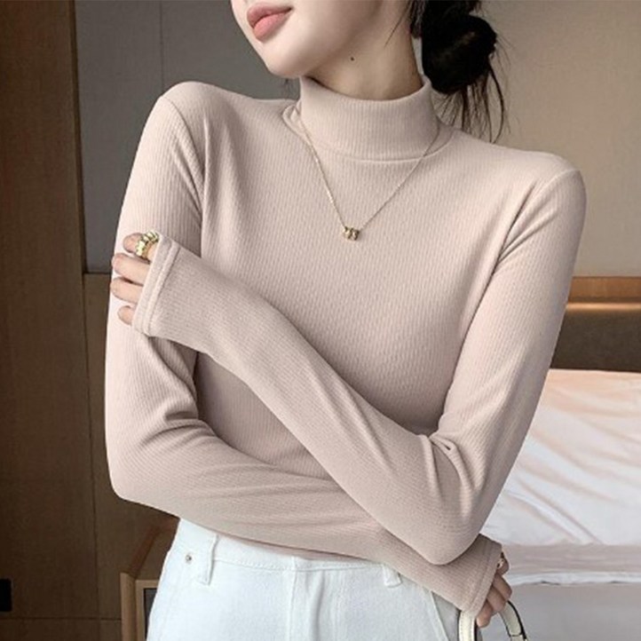 코코라벨라 여성 하프넥 골지 기모 티셔츠 코코라벨라 여성 하프넥 골지 기모 티셔츠