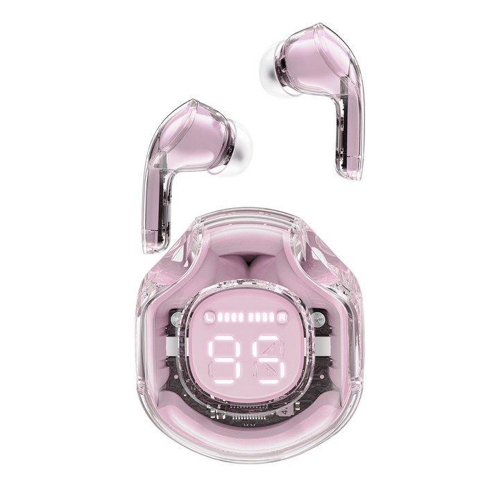 ACEFAST T8 투명 블루투스 이어폰 듀얼 노이즈 캔슬링 디지털 디스플레이 블루투스 5.3, lotus pink