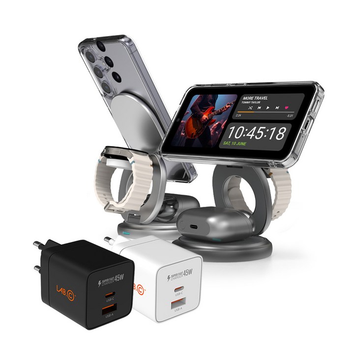 랩씨 3 in 1 갤럭시워치용 맥세이프 15W 고속 무선 충전 거치대 LABC246QI, 1개, 실버45W 초고속 충전기화이트