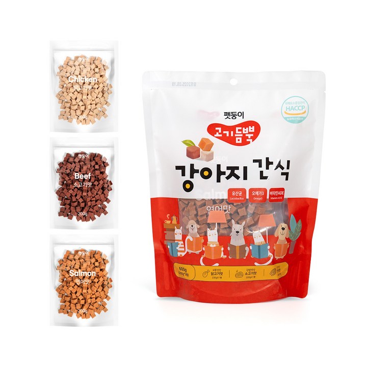 펫둥이 고기듬뿍 강아지 간식 져키 3가지맛 600g, 닭고기소고기연어 펫둥이 고기듬뿍 강아지 간식 져키 3가지맛 600g, 닭고기소고기연어