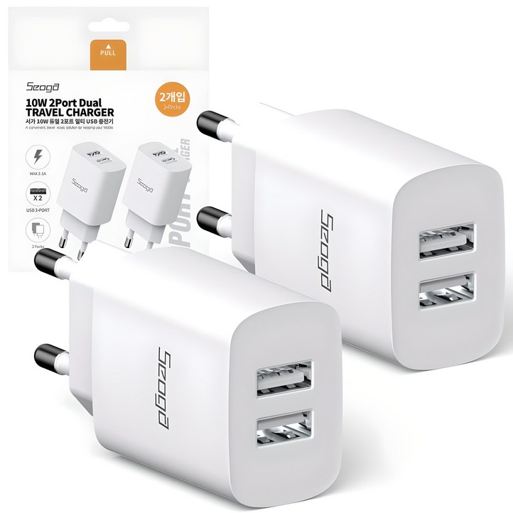 서가 10W 듀얼 2포트 멀티 USB 충전기 어댑터, 화이트, 2개 서가 10W 듀얼 2포트 멀티 USB 충전기 어댑터, 화이트, 2개