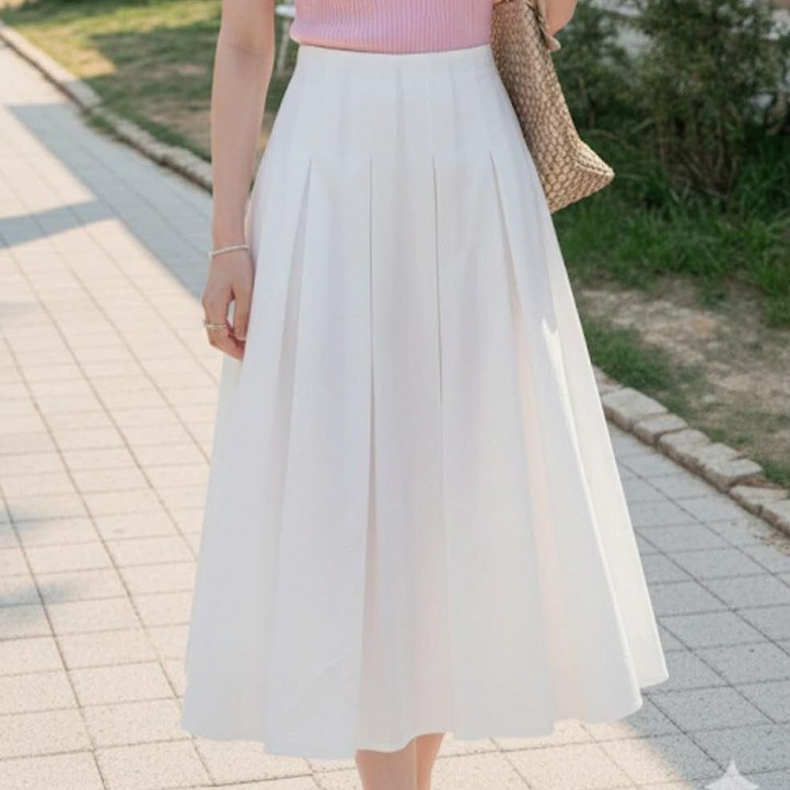 이서어패럴 코튼 플리츠밴딩롱스커트6125