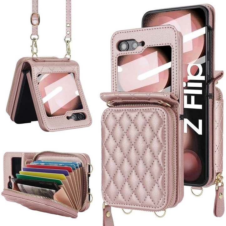 헤미션 갤럭시 Z플립765 가죽 카드수납 지갑 스트랩 힌지보호 케이스