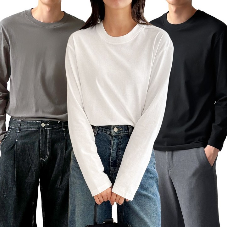 핑크로메 남성 여성 면 긴팔 긴팔티셔츠 3종세트