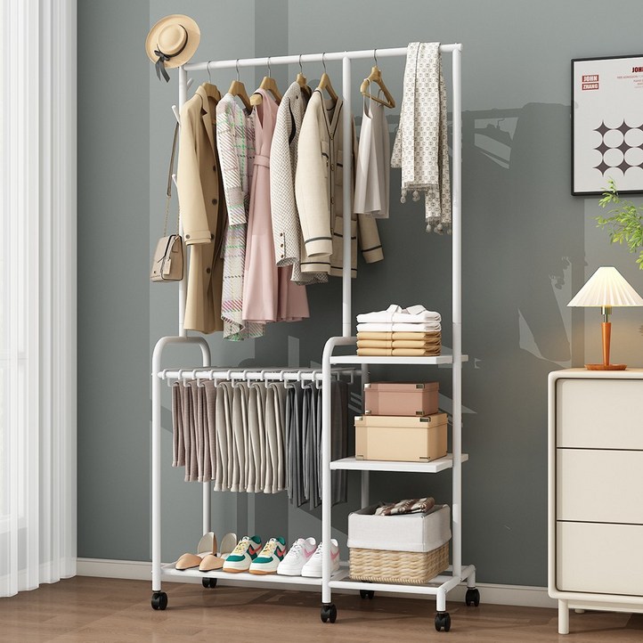 Saiyaar 이동식 행거 튼튼한 철제 스탠드 시스템 드레스룸 행거, 화이트A