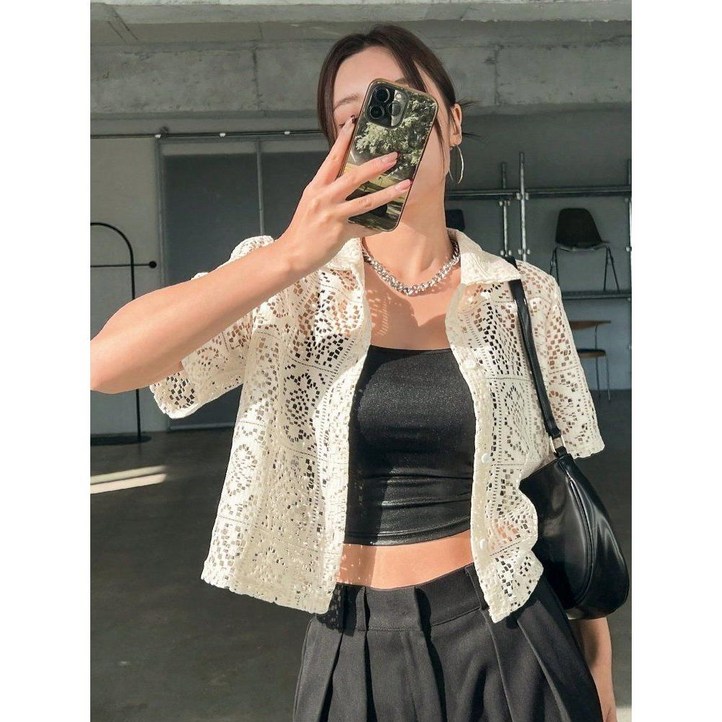 뜨개질 가디건 여름 니트 레이스 자수 얇은 크롭 캐주얼 자켓 펀칭