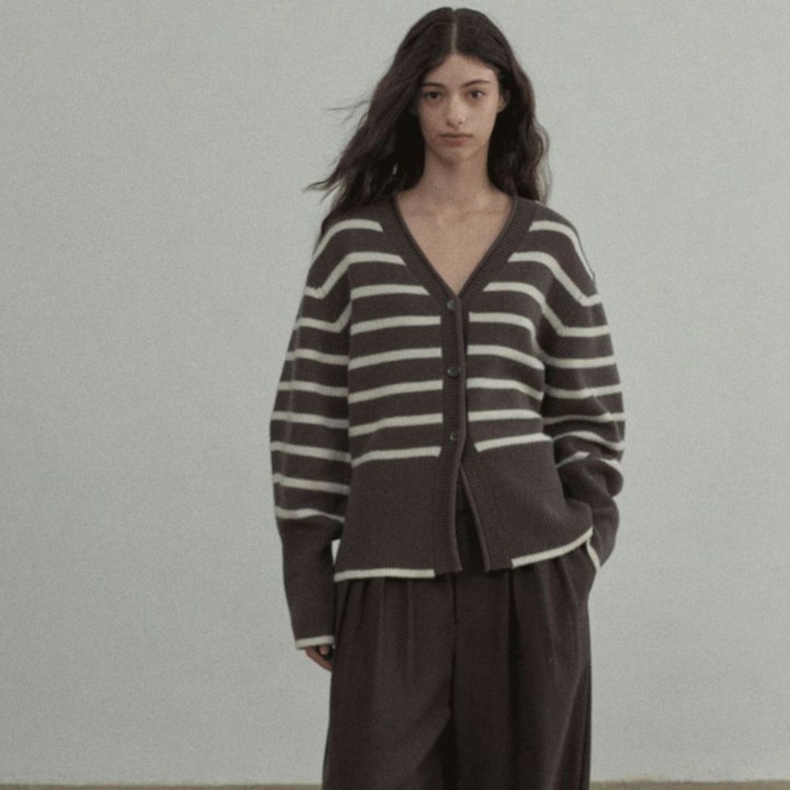 오벨르 obelle 봄 가을 겨울 여성 울 100 스트라이프 가디건