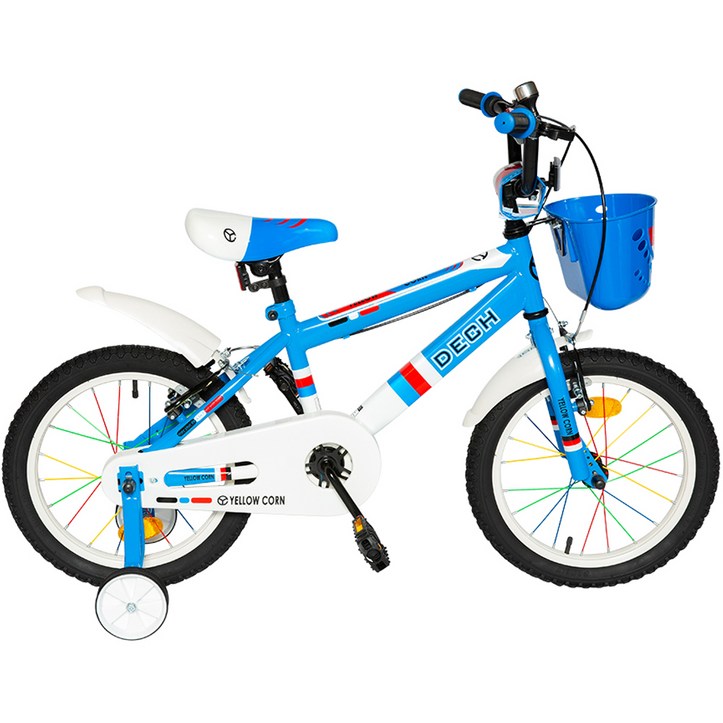 옐로우콘 아동용 데크 18형 네발 보조 바퀴 자전거, 블루, 126cm