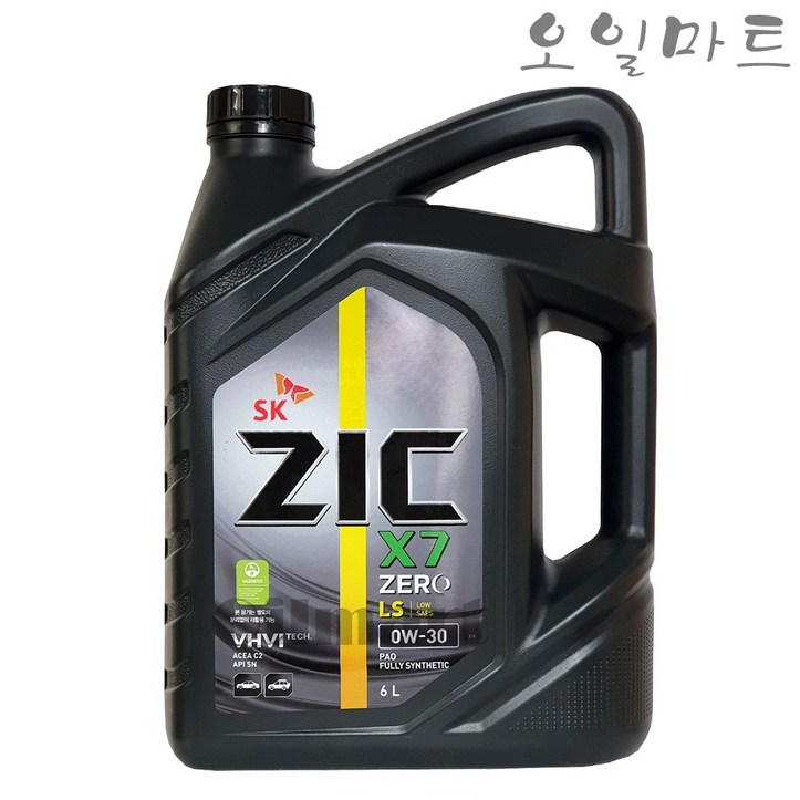 오일마트 지크 제로 ZIC ZERO LS 0W30 C2 6L 디젤/가솔린 합성엔진오일, 1개, 6L 341578861