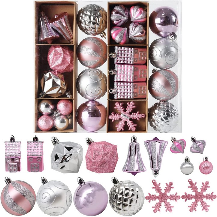 크리스마스 오너먼트 Uchi 크리스마스 장식 장식품, 30pcs 트리 공 귀여운 실버 핑크 비산 방지 다양한 화 - 투데이밈