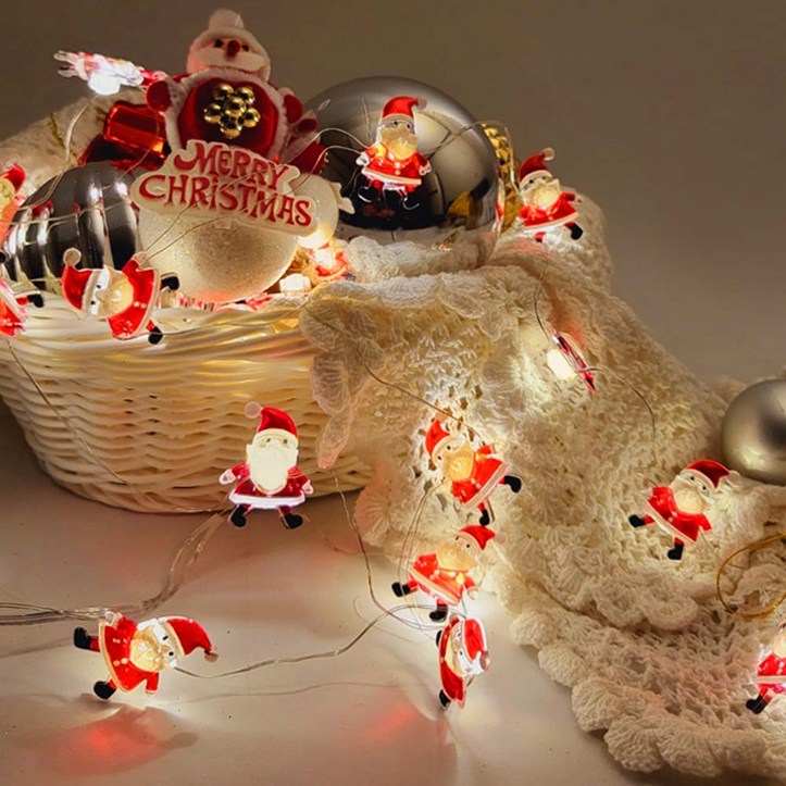 당일출고) LED 크리스마스 파티 장식 조명 건전지 캐릭터 데코 와이어 줄 트리 전구 산타 눈사람 루돌프 종 (깜빡임 기능o), 와이어 산타 20p(+AA건전지 4개)