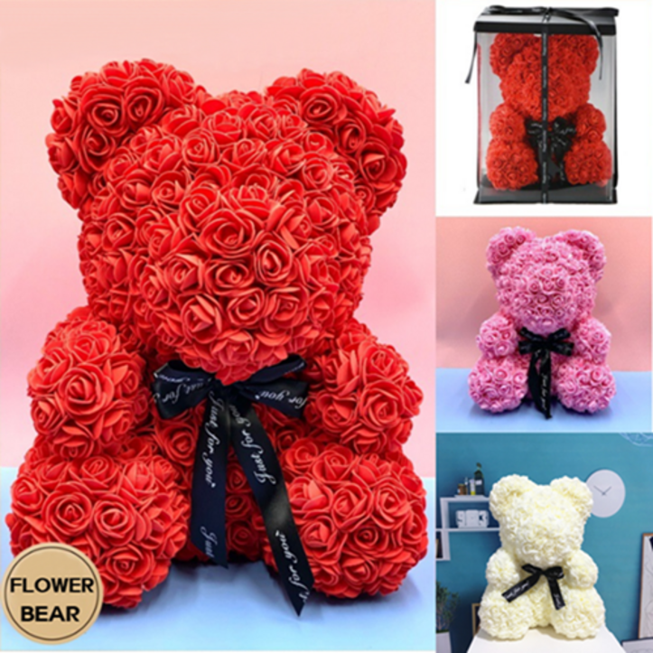 로즈베어 장미꽃 기념일선물 여자친구 곰인형 플라워박스선물 장미곰돌이, 화이트