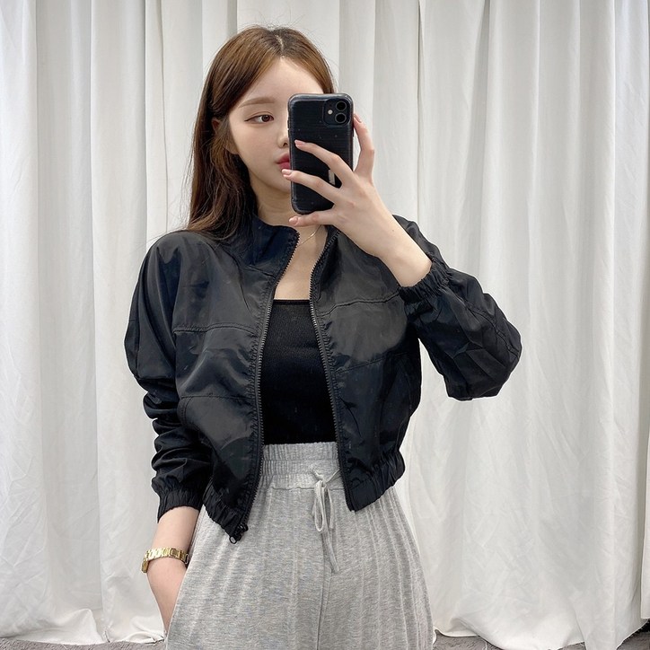 VANANA2 여성 하이넥 집업 후드 베이직 크롭 바람막이 2color