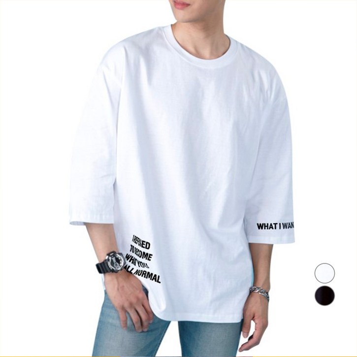 매드문 남성용 왓아이원트 오버핏 7부 티셔츠
