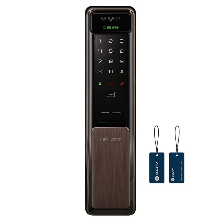 솔리티 웰콤 얼굴인식 푸시풀 디지털 손잡이 있음 도어락 WSP2900A  카드키 2p 세트, WSP2900A, 고객직접설치