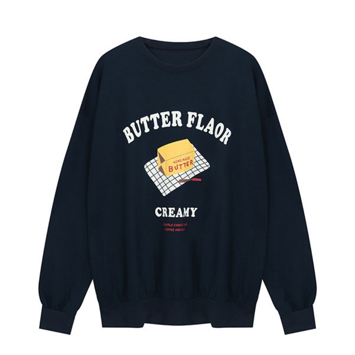 비엔엑스 여성용 버터 프린팅 맨투맨 티셔츠