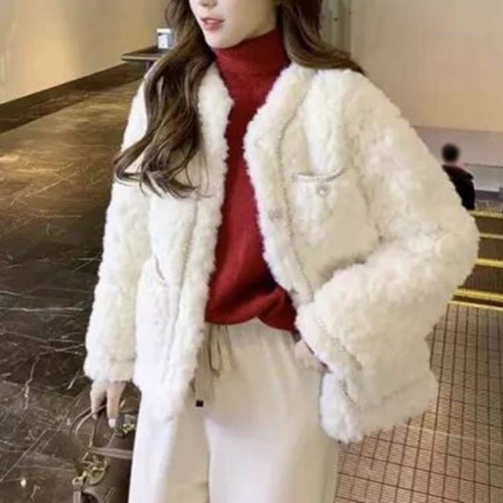 비비에모 여성용 겨울 프렌치 뽀글이 더블 포켓 미디 자켓 02241 9