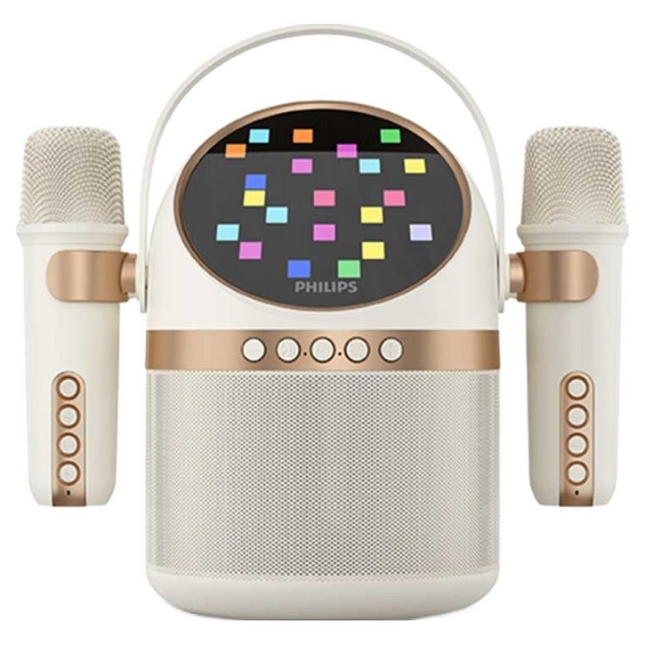 필립스 휴대용 LED 블루투스 노래방 스피커 화이트  마이크 2p 세트, TAS2509